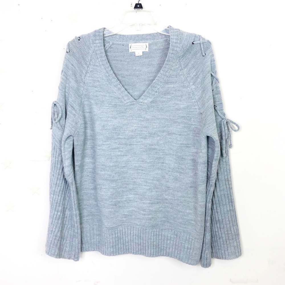 LOVERICHE Gray V-neck Bell sleeves sweater